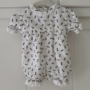 White Baby Romper with Black Bow Print